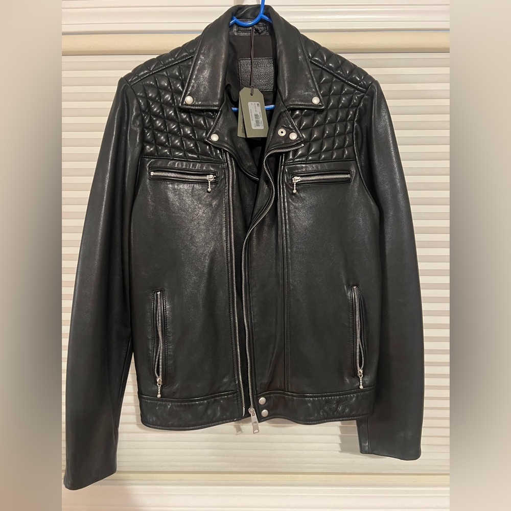 All Saints Men's Black Leather Jacket XL